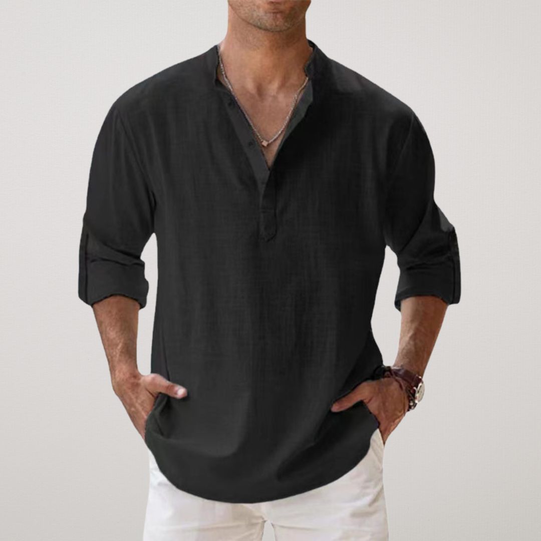 Savrani™ - Camisa Henley de algodón efecto lino