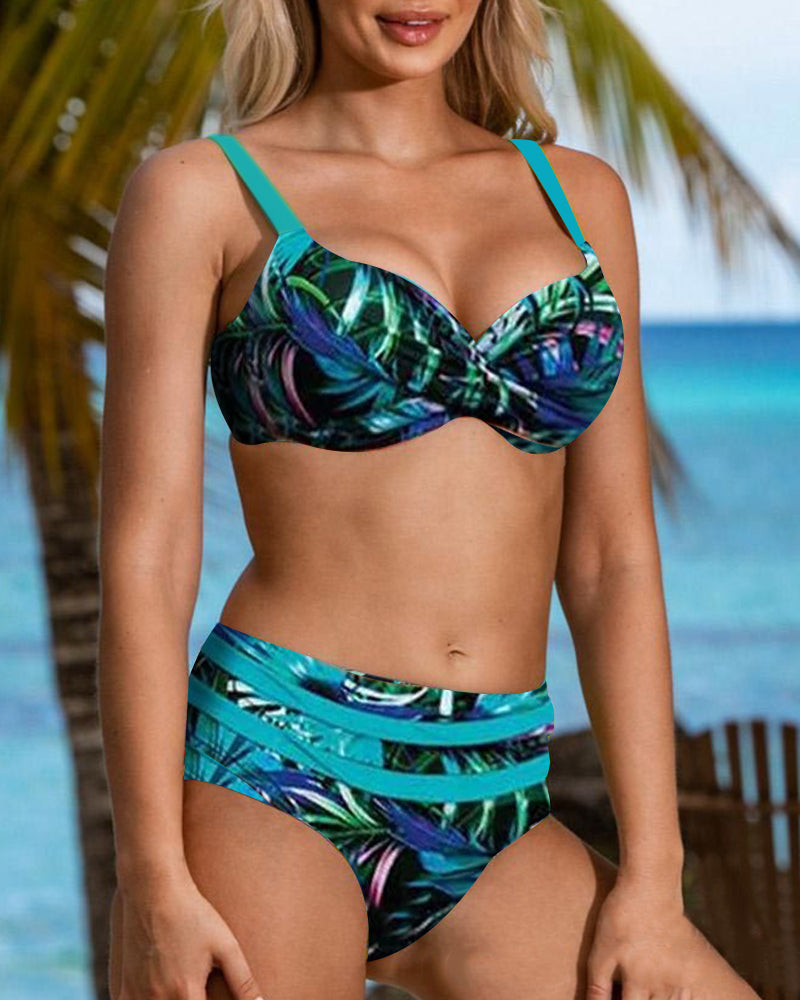 Margarita - Bikini de cintura alta con estampado de hojas