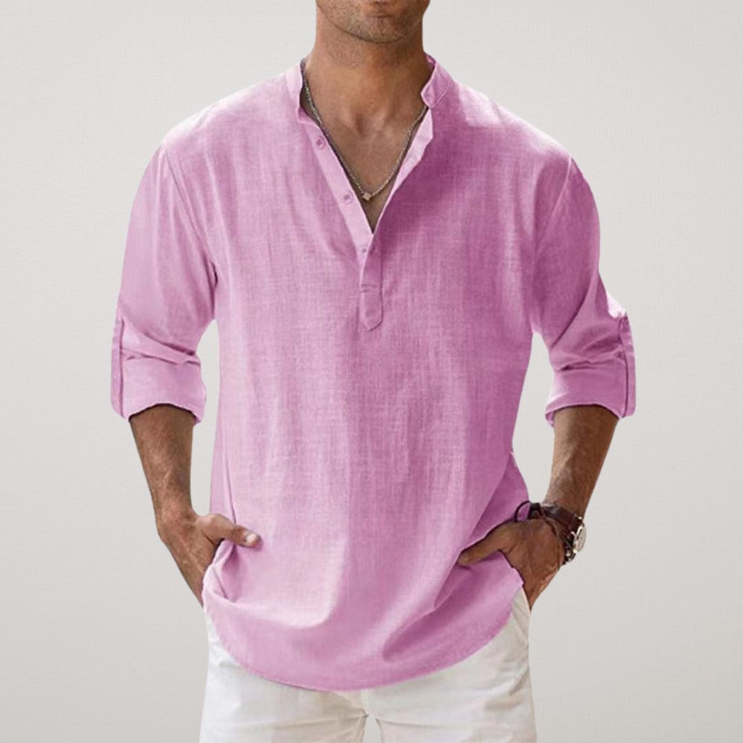 Savrani™ - Camisa Henley de algodón efecto lino