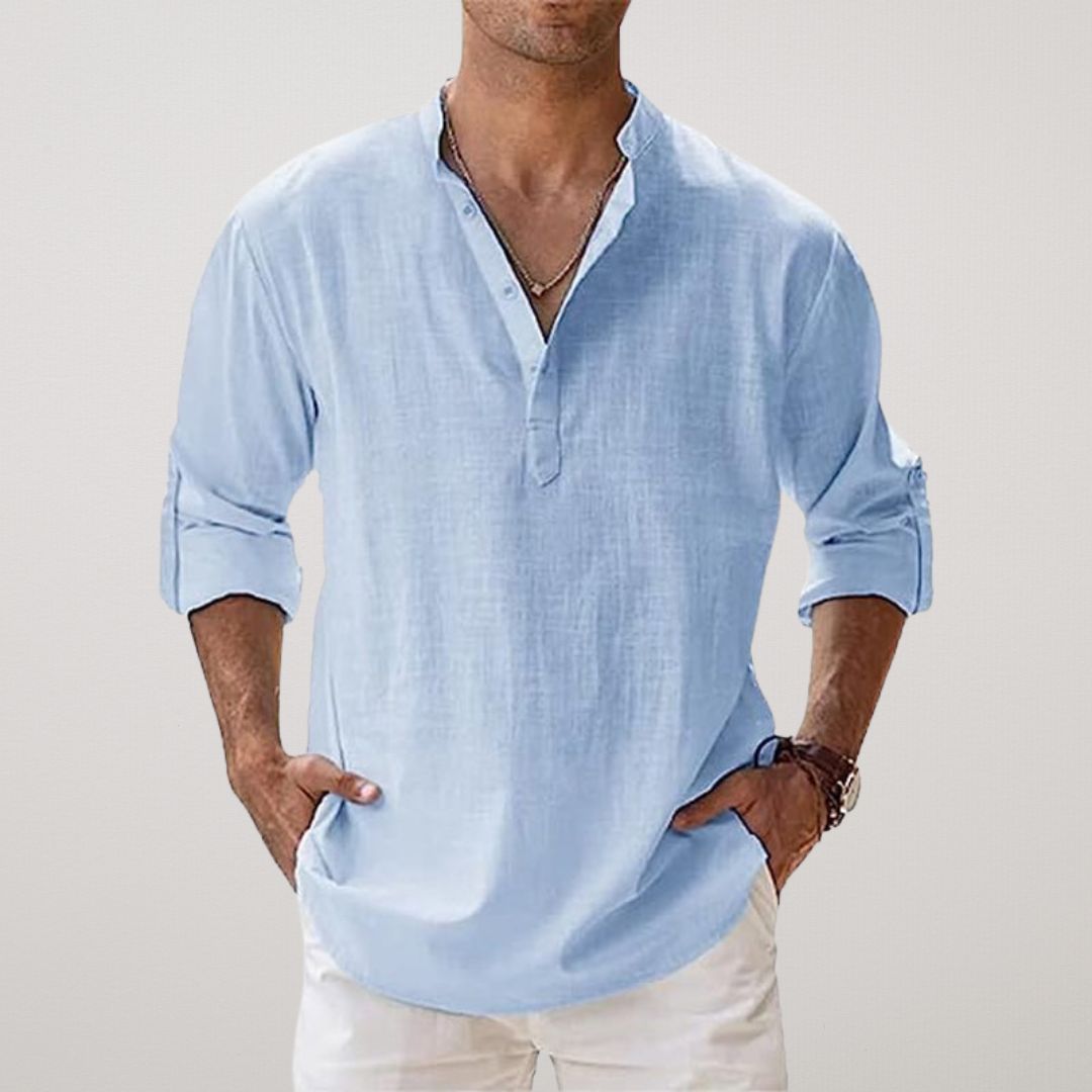 Savrani™ - Camisa Henley de algodón efecto lino