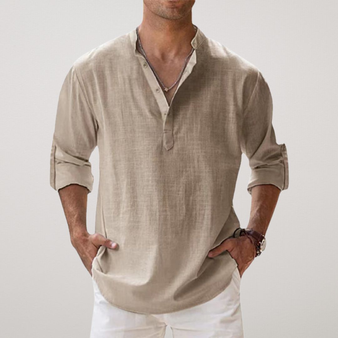 Savrani™ - Camisa Henley de algodón efecto lino