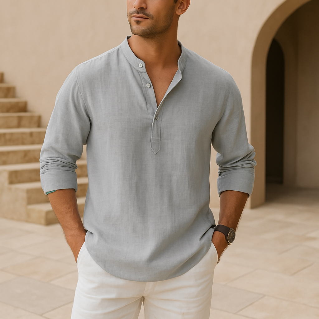 Savrani™ - Camisa Henley de algodón efecto lino