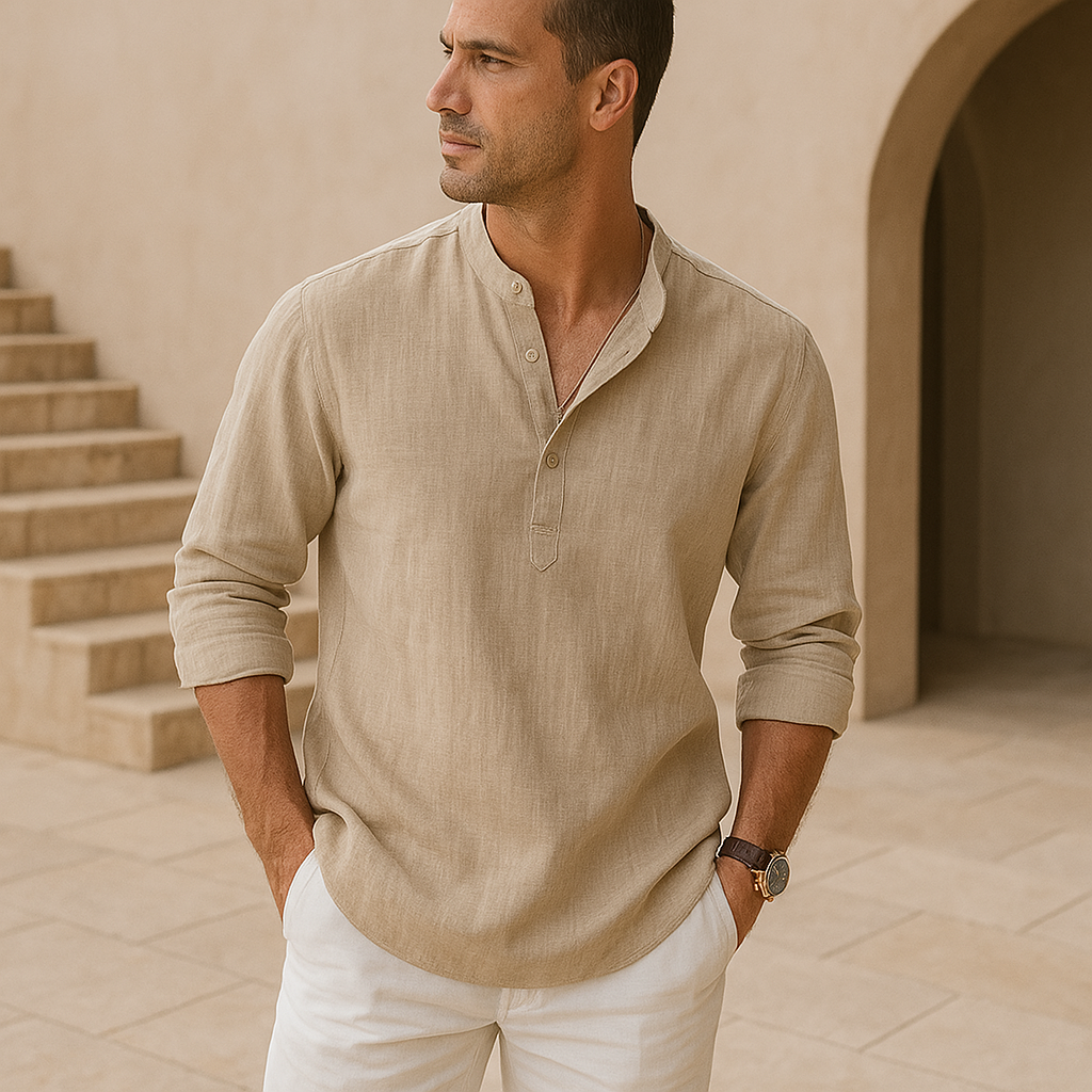 Savrani™ - Camisa Henley de algodón efecto lino