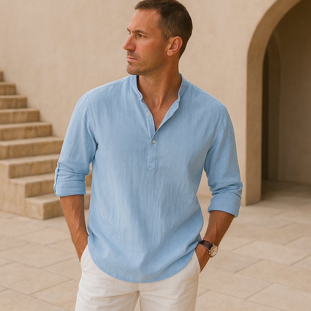 Savrani™ - Camisa Henley de algodón efecto lino