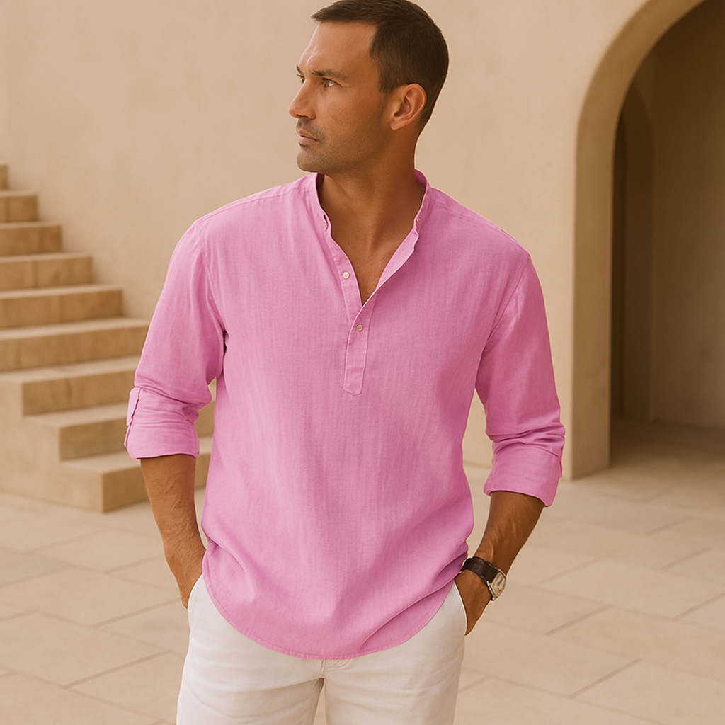Savrani™ - Camisa Henley de algodón efecto lino