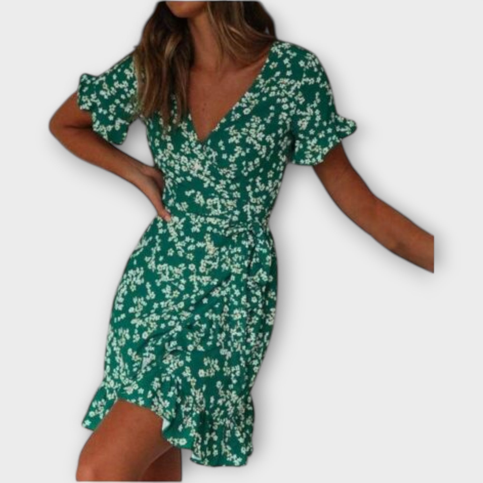Dalila - Vestido corto boho en verde