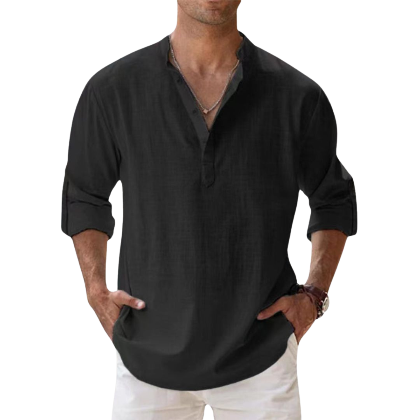 Savrani™ - Camisa Henley de algodón efecto lino