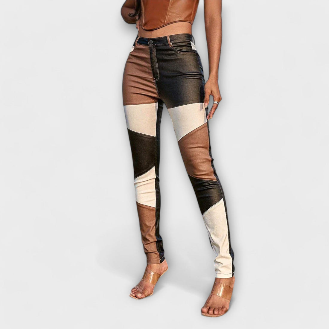 Amélia - Pantalones de tubo con patrón de bloques de colores