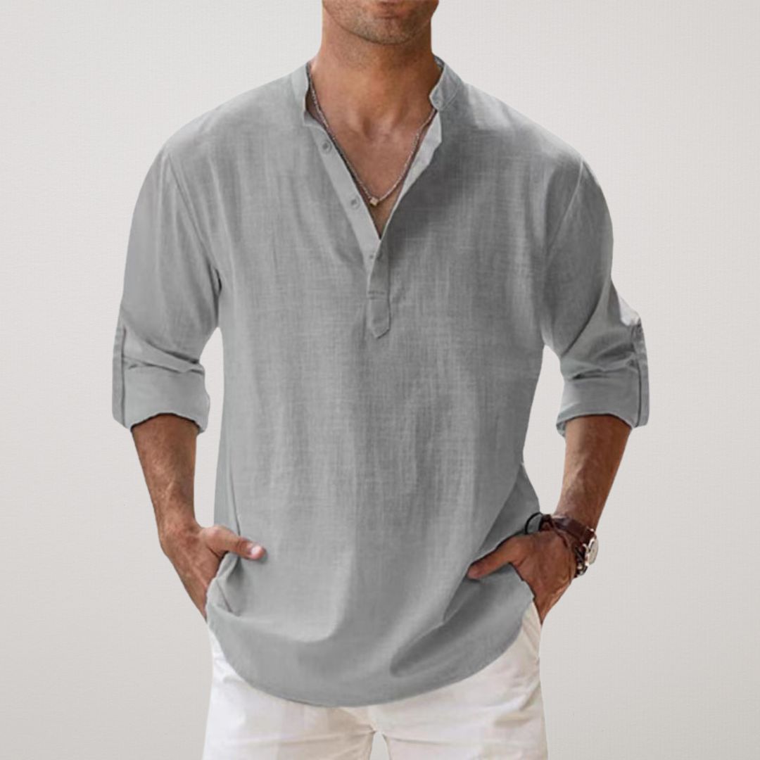 Savrani™ - Camisa Henley de algodón efecto lino