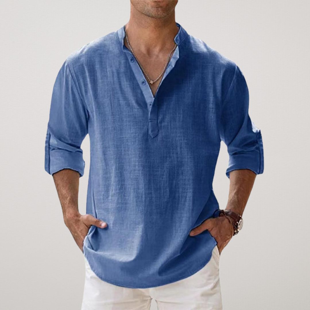 Savrani™ - Camisa Henley de algodón efecto lino