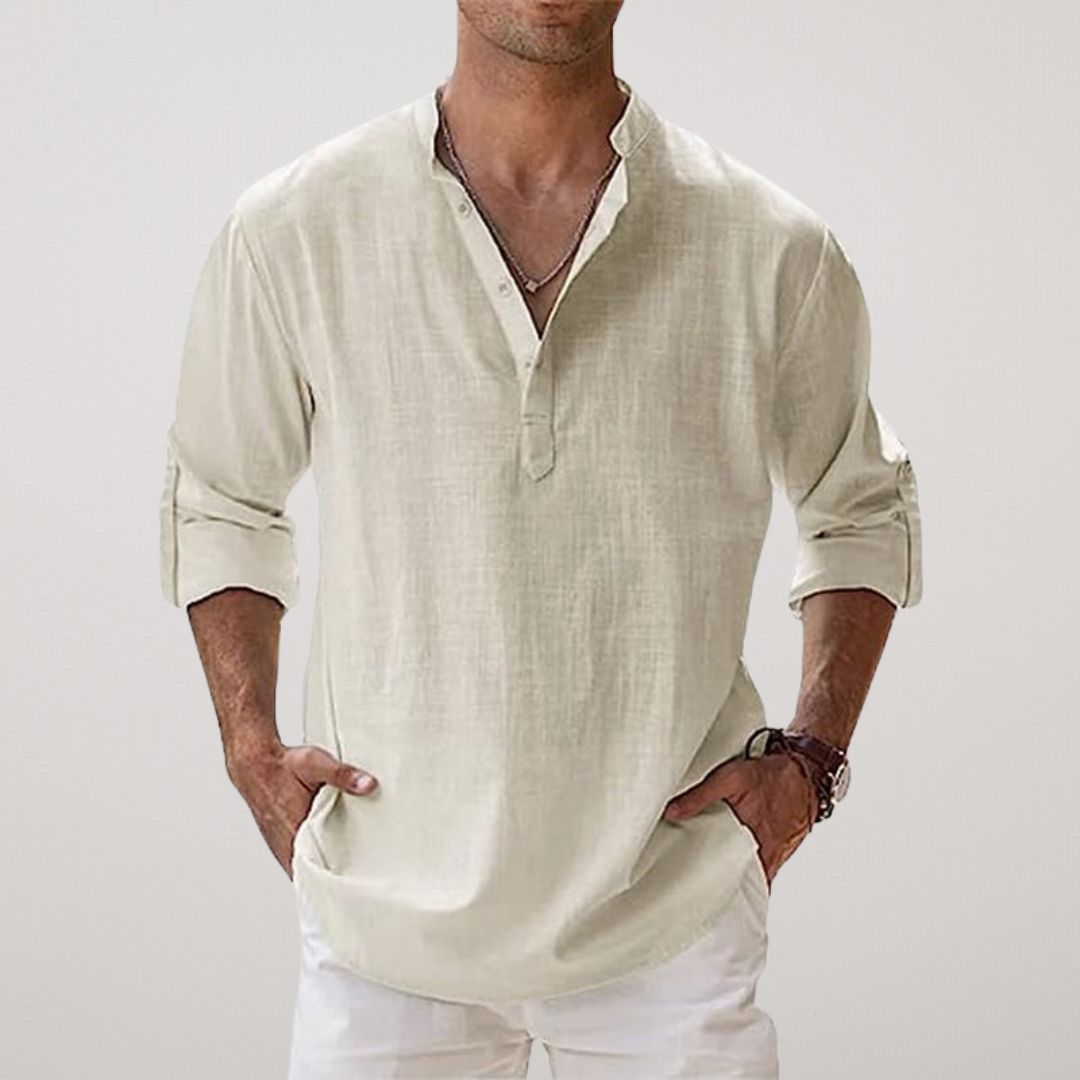 Savrani™ - Camisa Henley de algodón efecto lino