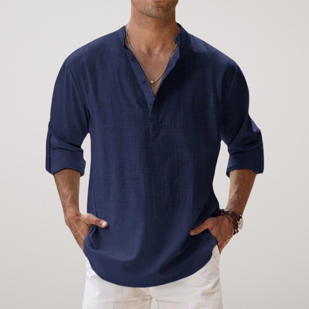 Savrani™ - Camisa Henley de algodón efecto lino
