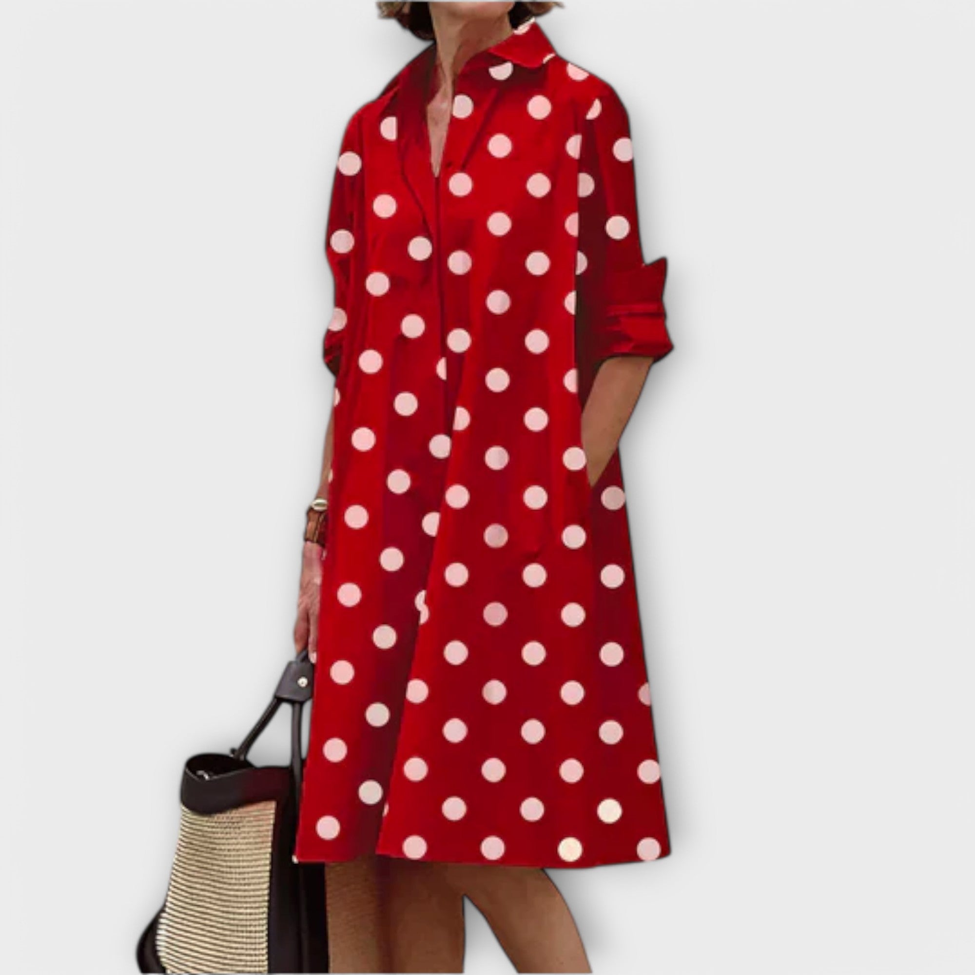 Olga - Vestido Camisa Moderno con Cuello y Mangas 3/4